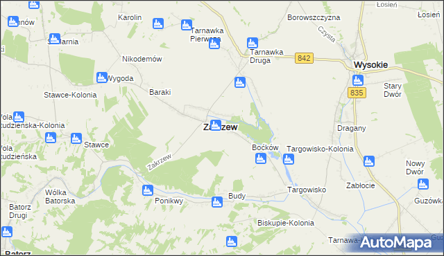 mapa Zakrzew-Kolonia gmina Zakrzew, Zakrzew-Kolonia gmina Zakrzew na mapie Targeo