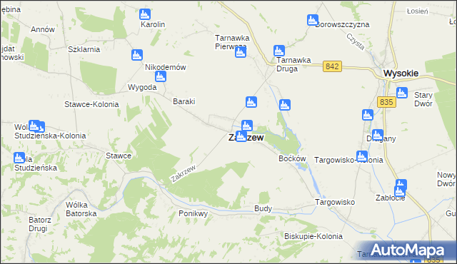 mapa Zakrzew powiat lubelski, Zakrzew powiat lubelski na mapie Targeo