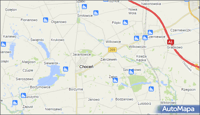 mapa Zakrzewek gmina Choceń, Zakrzewek gmina Choceń na mapie Targeo