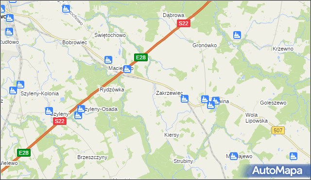 mapa Zakrzewiec, Zakrzewiec na mapie Targeo