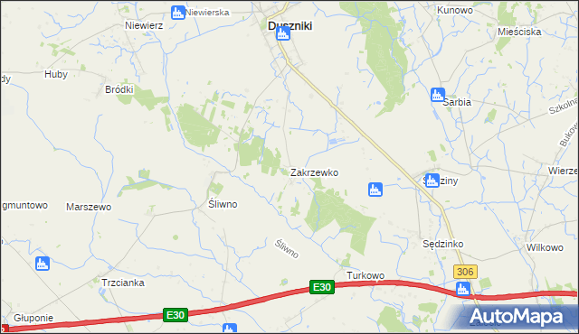 mapa Zakrzewko gmina Duszniki, Zakrzewko gmina Duszniki na mapie Targeo