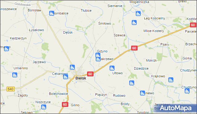 mapa Zakrzewo gmina Bielsk, Zakrzewo gmina Bielsk na mapie Targeo