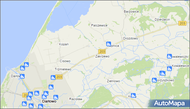 mapa Zakrzewo gmina Darłowo, Zakrzewo gmina Darłowo na mapie Targeo