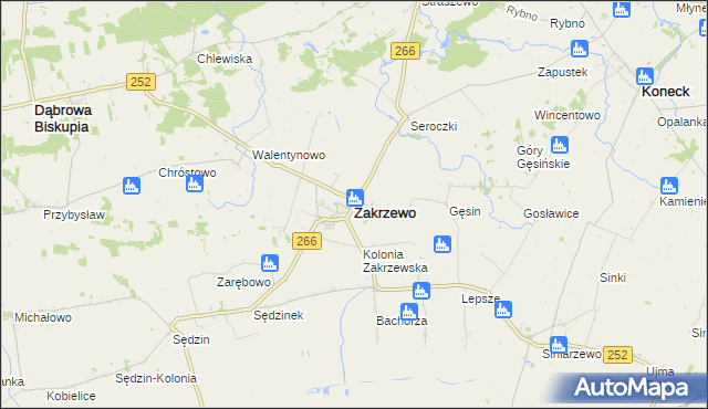 mapa Zakrzewo powiat aleksandrowski, Zakrzewo powiat aleksandrowski na mapie Targeo