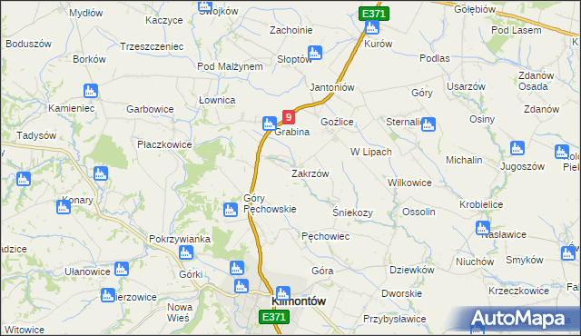 mapa Zakrzów gmina Klimontów, Zakrzów gmina Klimontów na mapie Targeo