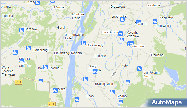 mapa Zakrzów gmina Łaziska, Zakrzów gmina Łaziska na mapie Targeo