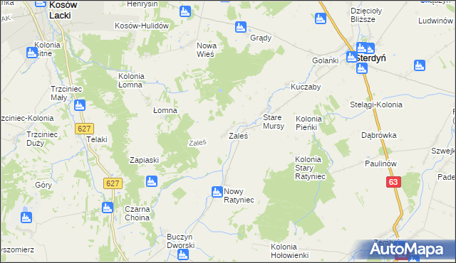 mapa Zaleś gmina Sterdyń, Zaleś gmina Sterdyń na mapie Targeo
