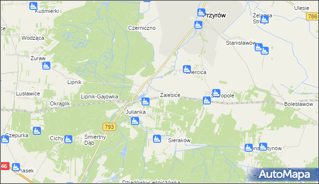 mapa Zalesice gmina Przyrów, Zalesice gmina Przyrów na mapie Targeo