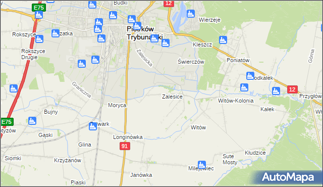 mapa Zalesice gmina Sulejów, Zalesice gmina Sulejów na mapie Targeo