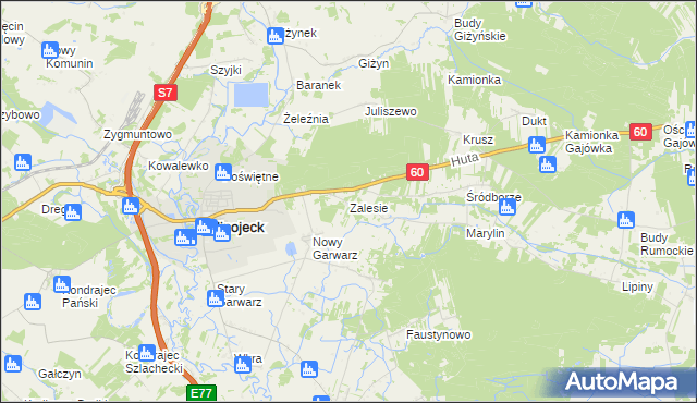 mapa Zalesie gmina Glinojeck, Zalesie gmina Glinojeck na mapie Targeo