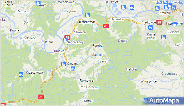 mapa Zalesie gmina Krasiczyn, Zalesie gmina Krasiczyn na mapie Targeo