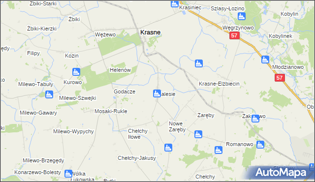 mapa Zalesie gmina Krasne, Zalesie gmina Krasne na mapie Targeo