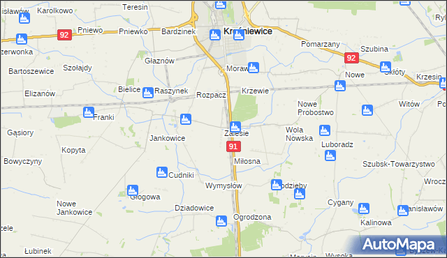 mapa Zalesie gmina Krośniewice, Zalesie gmina Krośniewice na mapie Targeo