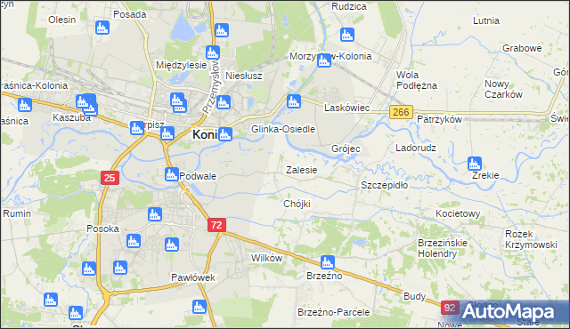 mapa Zalesie gmina Krzymów, Zalesie gmina Krzymów na mapie Targeo