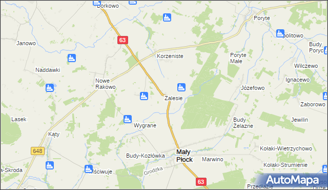 mapa Zalesie gmina Mały Płock, Zalesie gmina Mały Płock na mapie Targeo