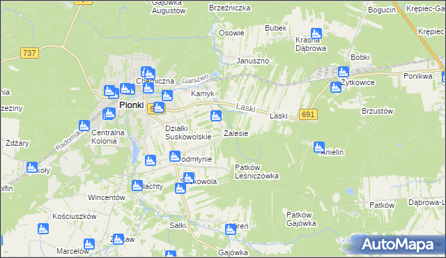 mapa Zalesie gmina Pionki, Zalesie gmina Pionki na mapie Targeo