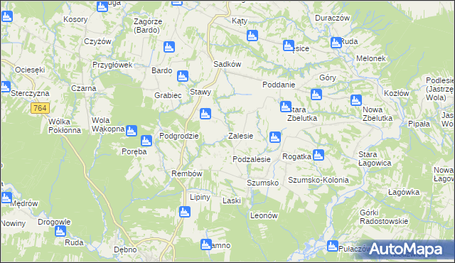 mapa Zalesie gmina Raków, Zalesie gmina Raków na mapie Targeo