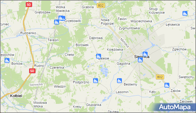 mapa Zalesie gmina Siennica, Zalesie gmina Siennica na mapie Targeo
