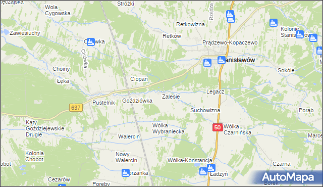 mapa Zalesie gmina Stanisławów, Zalesie gmina Stanisławów na mapie Targeo