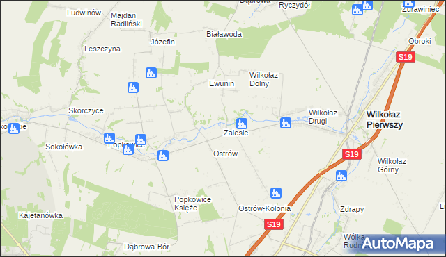 mapa Zalesie gmina Wilkołaz, Zalesie gmina Wilkołaz na mapie Targeo