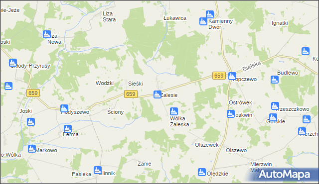 mapa Zalesie gmina Wyszki, Zalesie gmina Wyszki na mapie Targeo