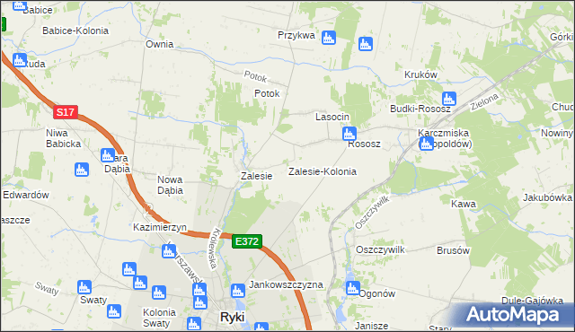 mapa Zalesie-Kolonia gmina Ryki, Zalesie-Kolonia gmina Ryki na mapie Targeo