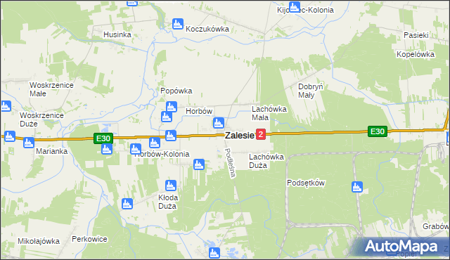 mapa Zalesie powiat bialski, Zalesie powiat bialski na mapie Targeo