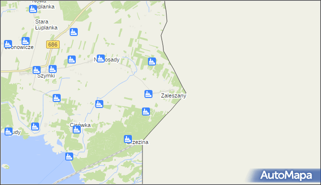 mapa Zaleszany gmina Michałowo, Zaleszany gmina Michałowo na mapie Targeo