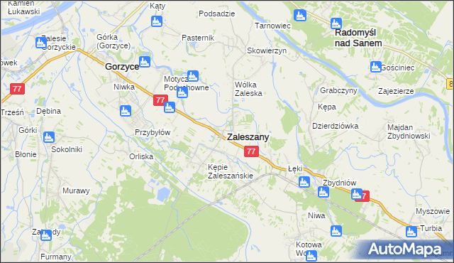 mapa Zaleszany powiat stalowowolski, Zaleszany powiat stalowowolski na mapie Targeo