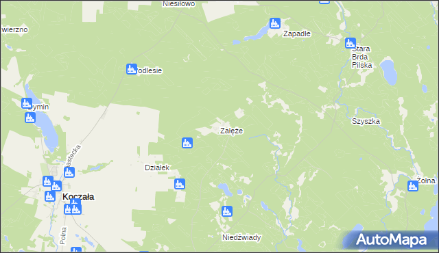 mapa Załęże gmina Koczała, Załęże gmina Koczała na mapie Targeo