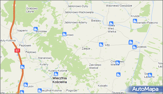 mapa Załęże gmina Wieczfnia Kościelna, Załęże gmina Wieczfnia Kościelna na mapie Targeo