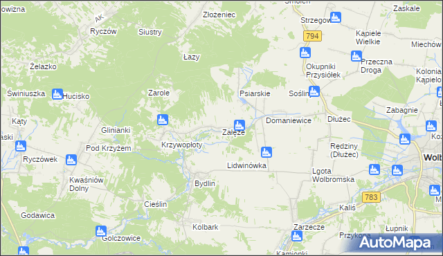 mapa Załęże gmina Wolbrom, Załęże gmina Wolbrom na mapie Targeo