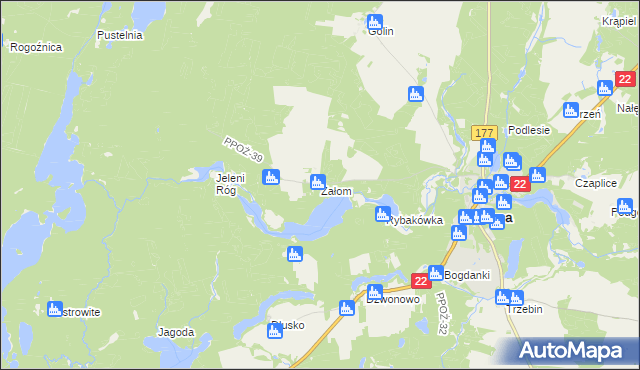 mapa Załom gmina Człopa, Załom gmina Człopa na mapie Targeo