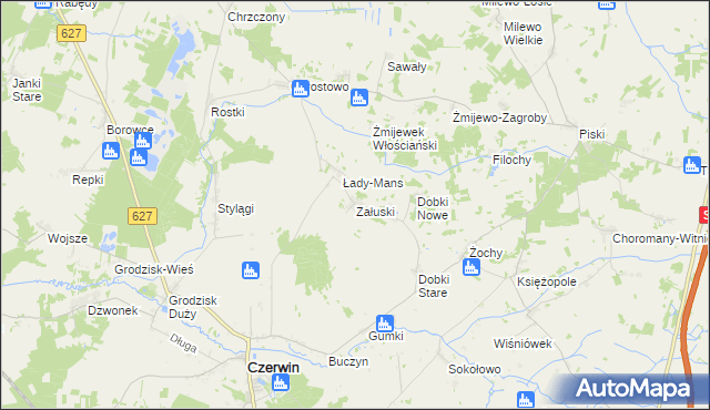 mapa Załuski gmina Czerwin, Załuski gmina Czerwin na mapie Targeo