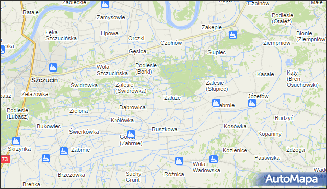 mapa Załuże gmina Szczucin, Załuże gmina Szczucin na mapie Targeo