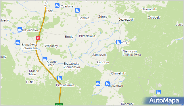 mapa Zamczysk gmina Czarna Białostocka, Zamczysk gmina Czarna Białostocka na mapie Targeo