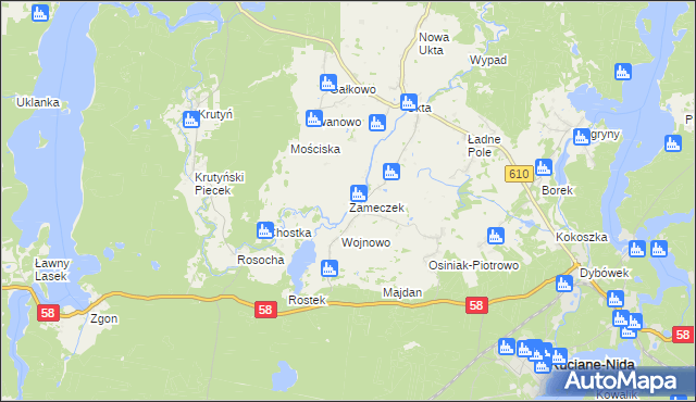 mapa Zameczek gmina Ruciane-Nida, Zameczek gmina Ruciane-Nida na mapie Targeo