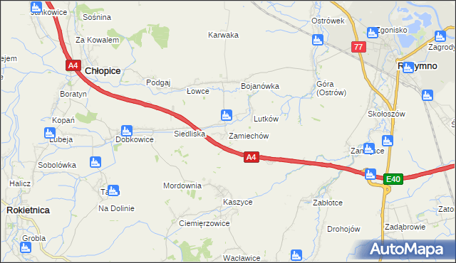 mapa Zamiechów, Zamiechów na mapie Targeo