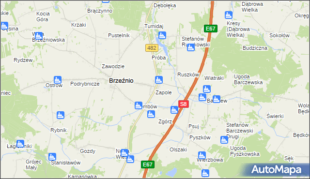 mapa Zapole gmina Brzeźnio, Zapole gmina Brzeźnio na mapie Targeo