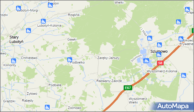 mapa Zaręby-Jartuzy, Zaręby-Jartuzy na mapie Targeo