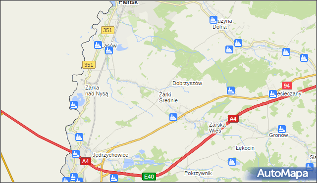 mapa Żarki Średnie, Żarki Średnie na mapie Targeo