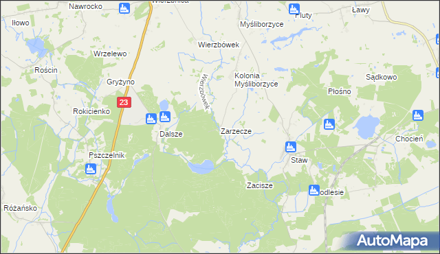 mapa Zarzecze gmina Myślibórz, Zarzecze gmina Myślibórz na mapie Targeo