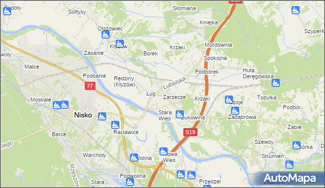 mapa Zarzecze gmina Nisko, Zarzecze gmina Nisko na mapie Targeo