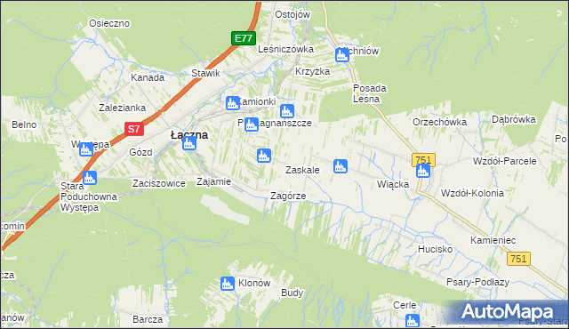 mapa Zaskale gmina Łączna, Zaskale gmina Łączna na mapie Targeo