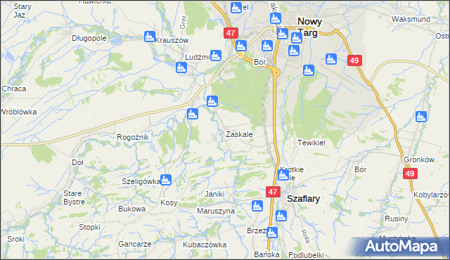 mapa Zaskale gmina Szaflary, Zaskale gmina Szaflary na mapie Targeo