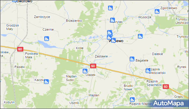 mapa Zastawie gmina Wąsewo, Zastawie gmina Wąsewo na mapie Targeo