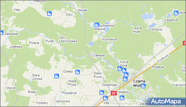 mapa Zawada gmina Czersk, Zawada gmina Czersk na mapie Targeo