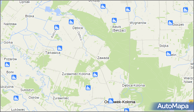 mapa Zawada gmina Ostrówek, Zawada gmina Ostrówek na mapie Targeo