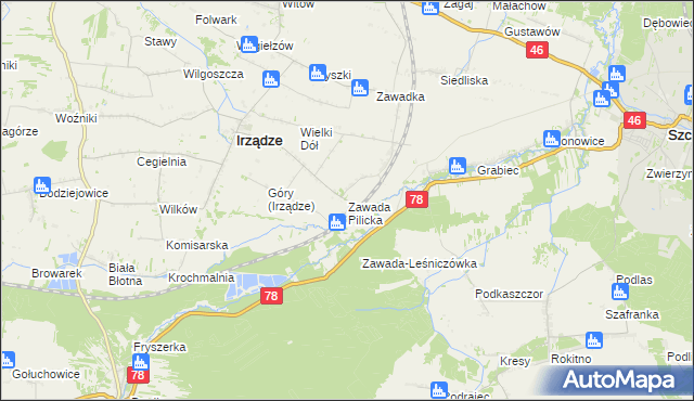 mapa Zawada Pilicka, Zawada Pilicka na mapie Targeo