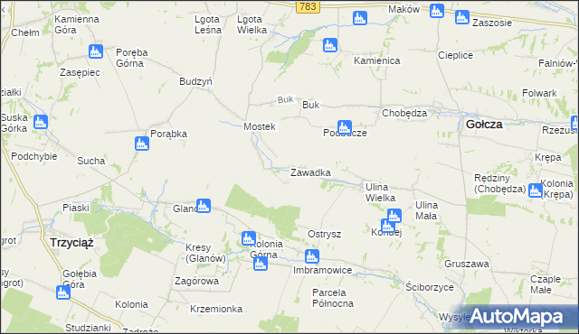 mapa Zawadka gmina Gołcza, Zawadka gmina Gołcza na mapie Targeo